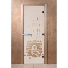 Дверь стеклянная DoorWood 900*2000 "Банька Сатин" стекло сатин матовый 8 мм, коробка ольха, ручка алюминий/дерево